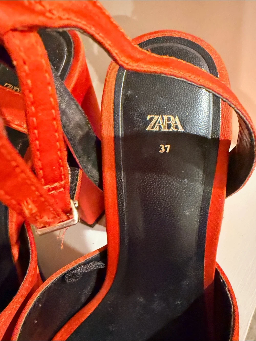 Zara Orange Satin Platform Crisscross Sandals